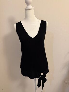 Molly Bracken Black Ribbed V-Neck Tank with Side Bow